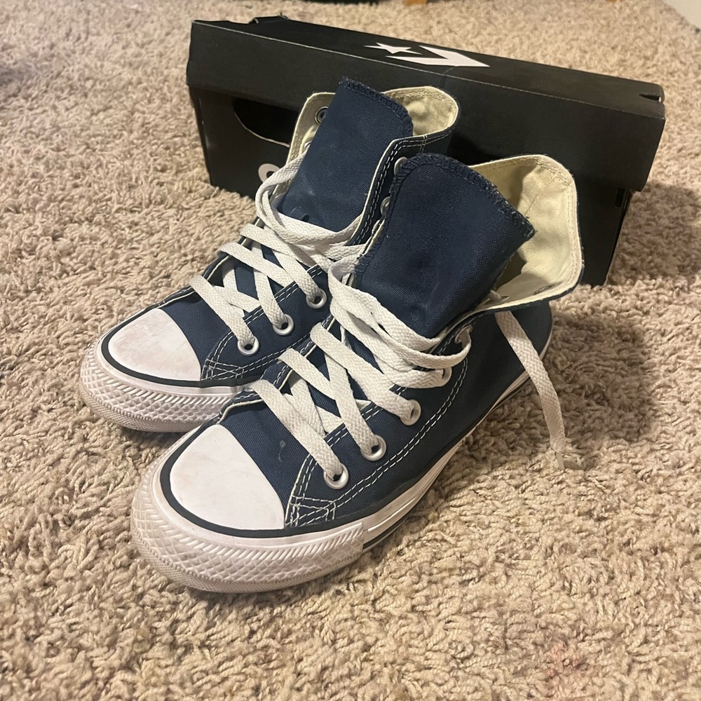 Navy blue high top converse